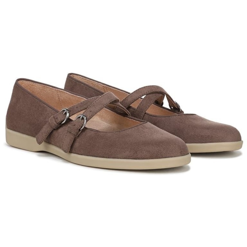 LifeStride Marnie Womens Mary Jane Flat Taupe Brown Microsuede Shoes Sz 8.5 M